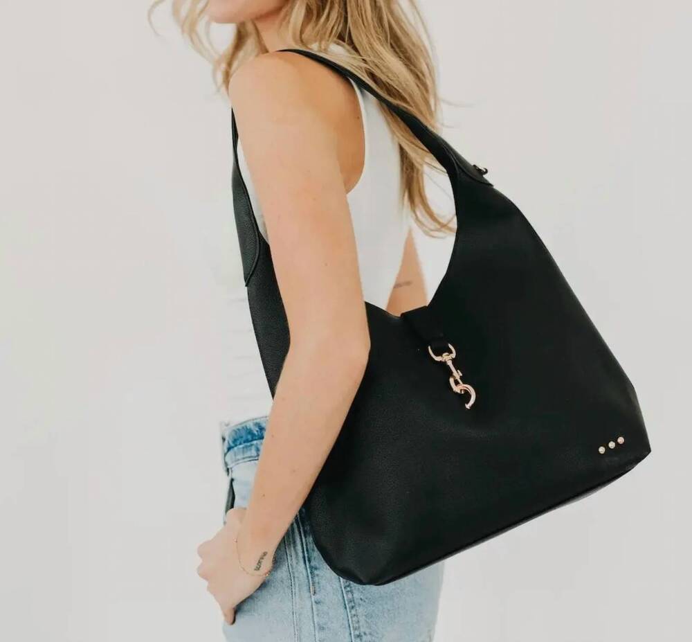 NEW PRETTY SIMPLE women's haddie hobo vegan leather tote in black